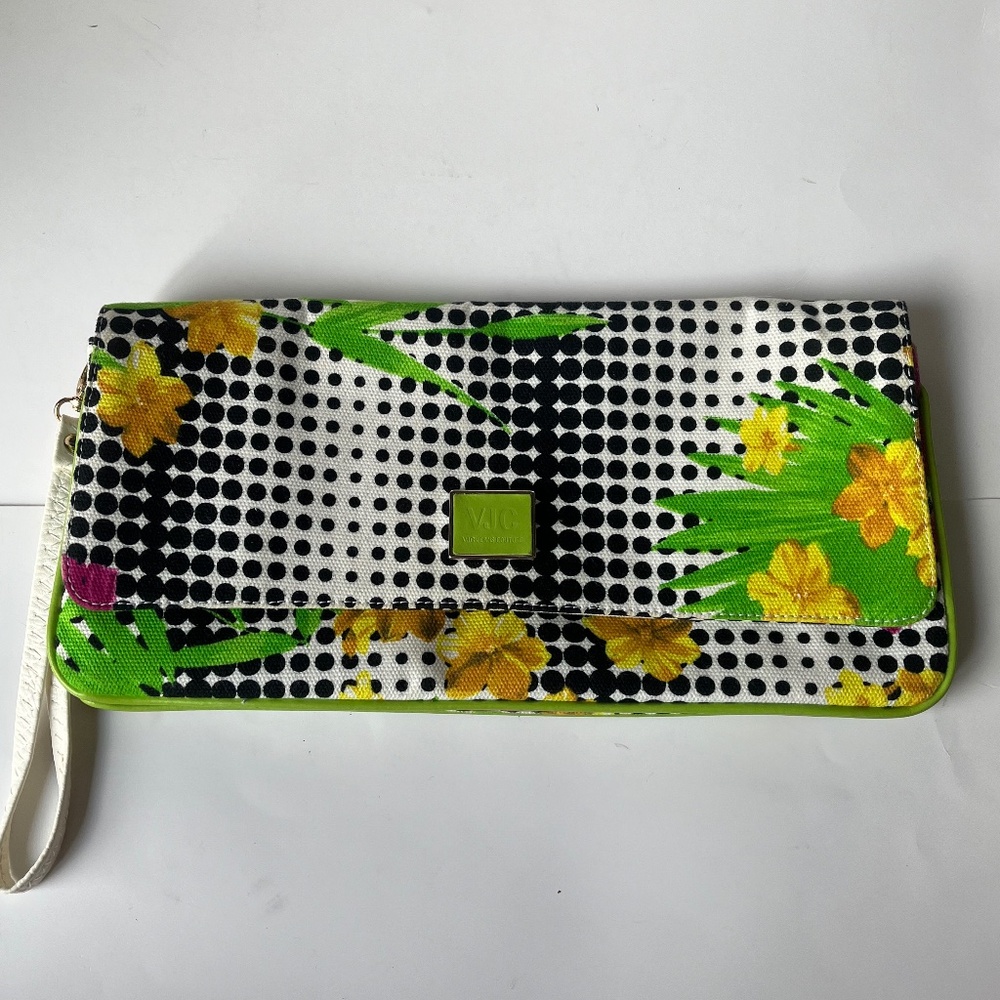 Versace Jeans Couture Canvas Floral Dotted Tropical Leaves Clutch Purse